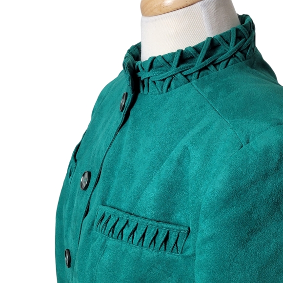 ALIA Jacket Blazer Button Down Faux Suede Green Size 6P - Picture 6 of 10